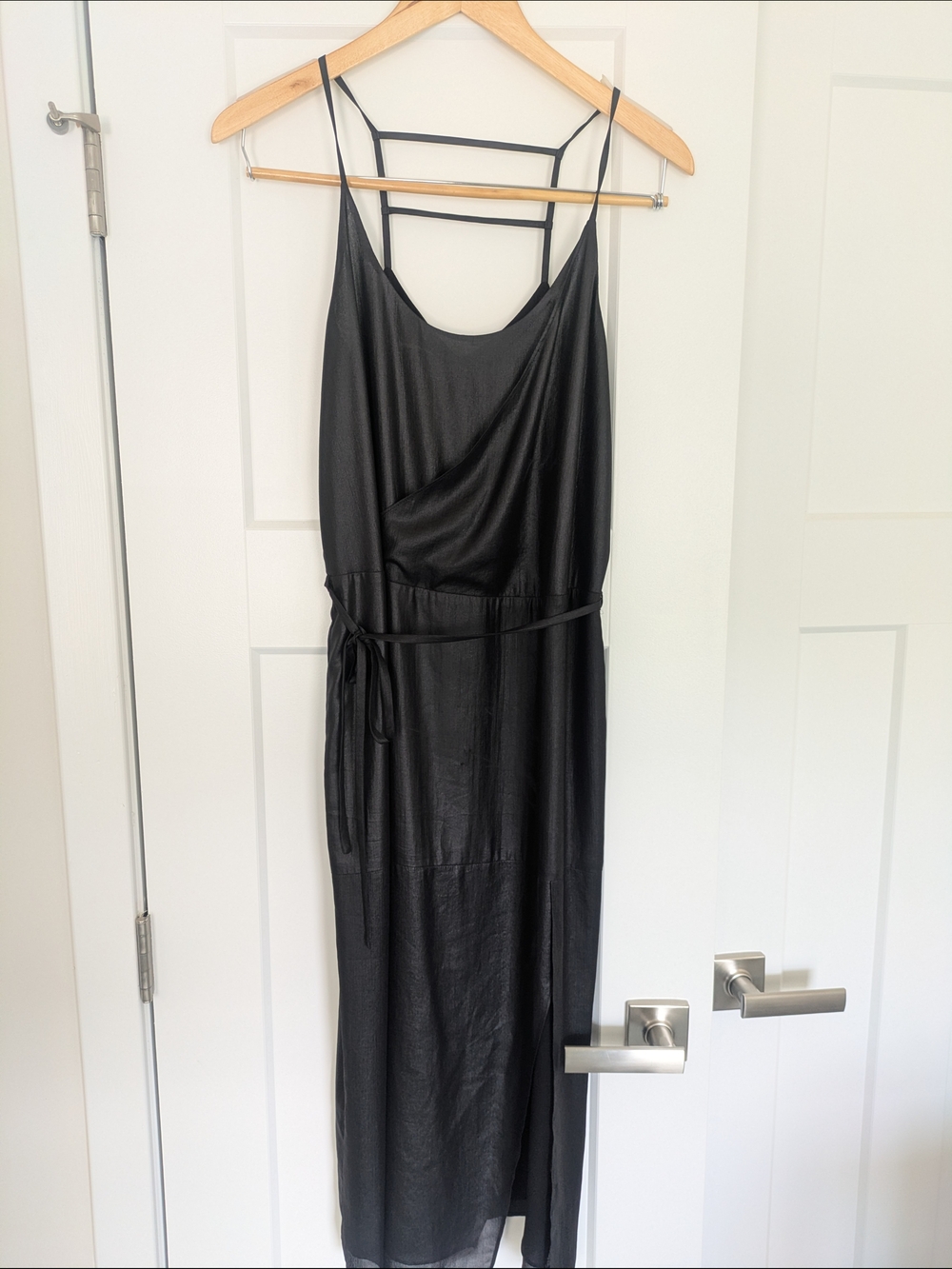 Armani Exchange Charcoal Slip Maxi Dress with Tie Waist